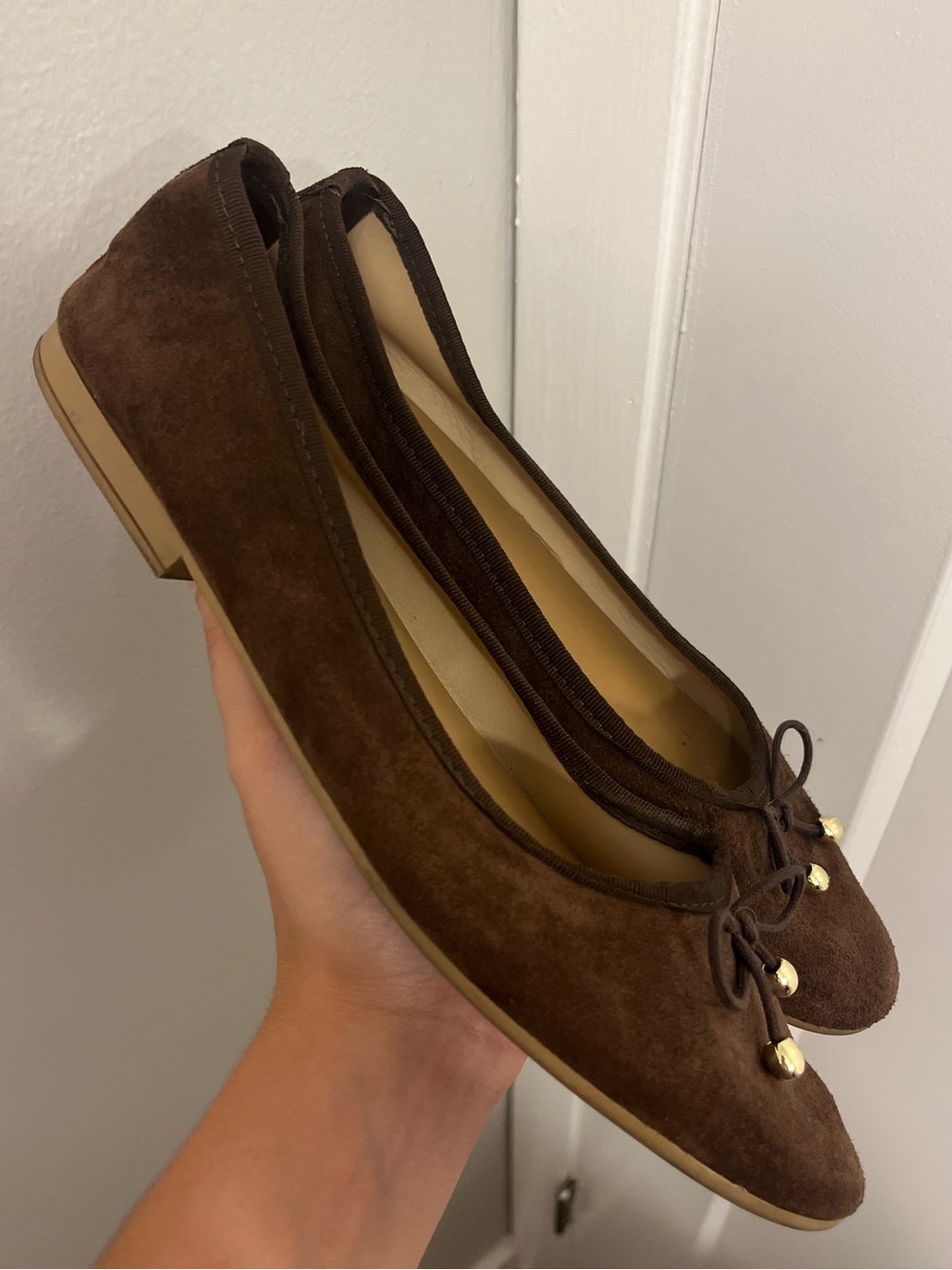 Italian Shoemakers Dark Brown Suede Ballet Flats with Bow - Picture 2 of 2
